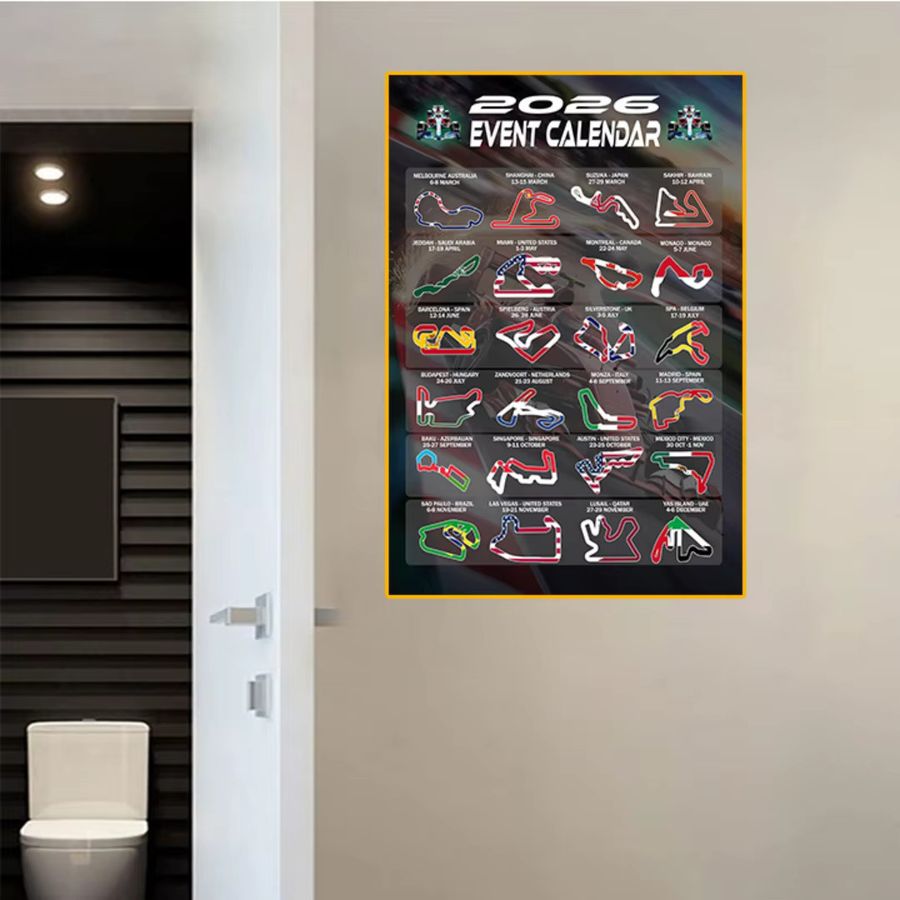 Formel Racing Event Kalender Poster 2026 mit Track Layouts und Nationalflaggen Wandkunstdruck von SHENCHEN, Multicolor, H: 33,0 cm, B: 24,0 cm - Bild 3