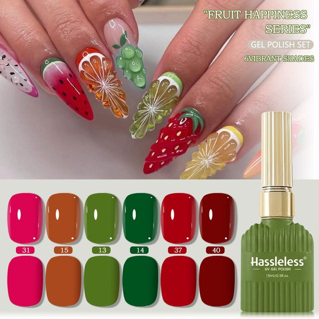 Hassleless Gel-Nagellack-Set Sommer-Frucht-Paradies, 6 Farben, glänzend - Bild 1