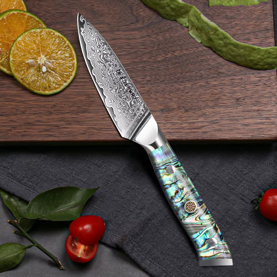 TURWHO Obstmesser aus Damaststahl mit Abalone-Muschelgriff in Multicolour, 3,5 Zoll Schälmesser und Utility-Messer - Bild 2