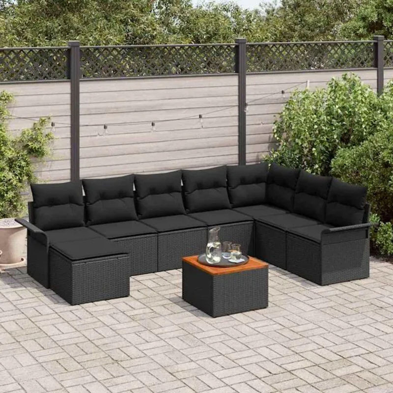 vidaXL Garten-Sofa-Set aus Polyrattan mit 9 Teilen in Schwarz als moderne Loungemöbel - Bild 1