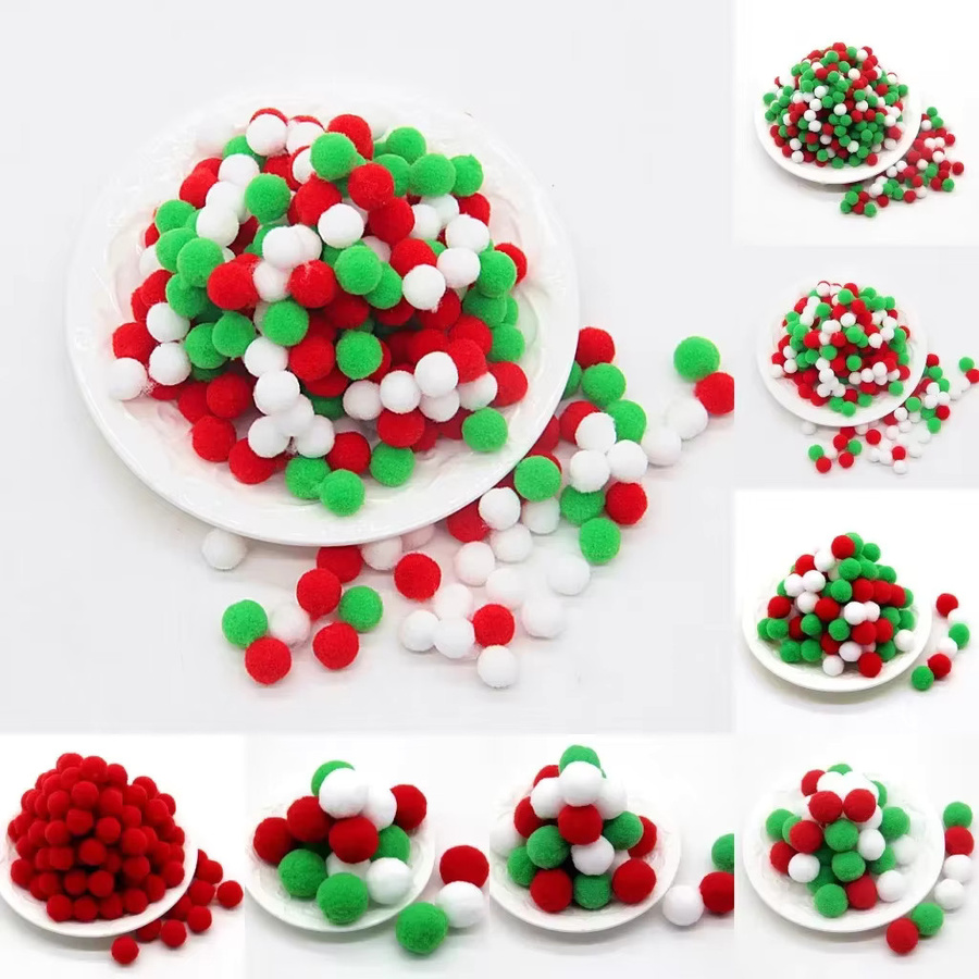 Weiche Pompones für Bastelarbeiten und Weihnachtsdekoration in Weiß, Grün und Rot, Durchmesser 8 mm bis 30 mm - Bild 2