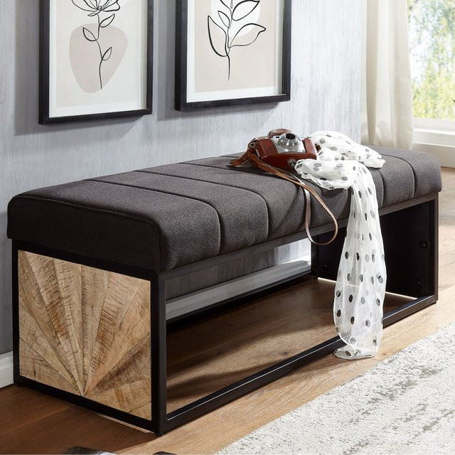 Polsterbank FineBuy in Schwarz mit Rillenmuster im Vintage-Stil aus Stoff, Breite: 105 cm, Tiefe: 40 cm, Höhe: 40 cm - Bild 1