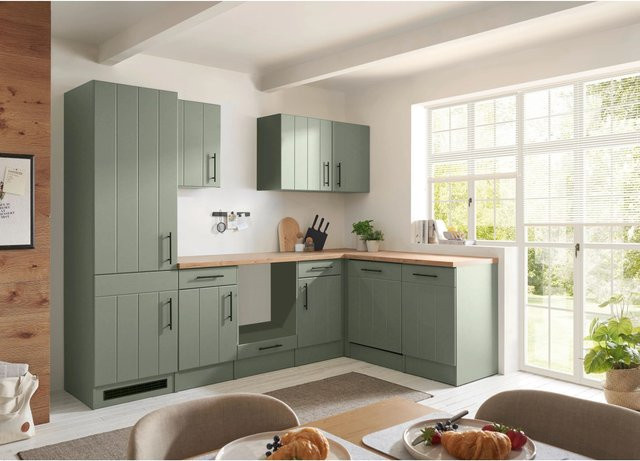 Respekta Winkelküche Anton in Landhausdesign, Schilfgrün, Wildeiche-Nachbildung, Breite: 280 cm - Bild 1