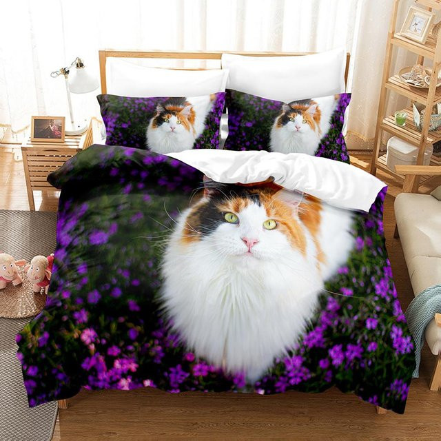 Binchi Outdoor Product Maine Coon Bettwäsche-Set mit 3D-Katzenprint, Farbe: Lila, B/H: 135 x 200 cm - Bild 1