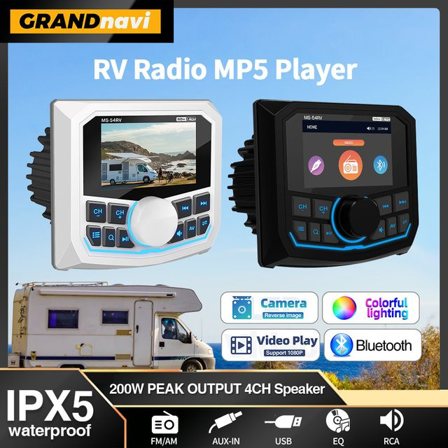 MP5 Marine Stereo Radio mit Bluetooth, FM/AM/RDS und IPX5 Wasserdichtigkeit für Boot, Yacht, RV, ATV und UTV in Schwarz oder Weiß - Bild 1