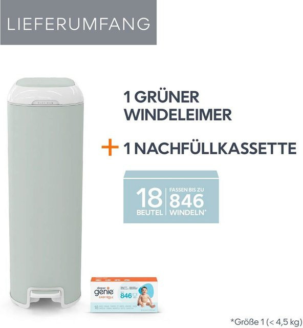 Diaper Genie Platinum Windeleimer in Grün und Weiß mit auslaufsicherem System - Bild 1