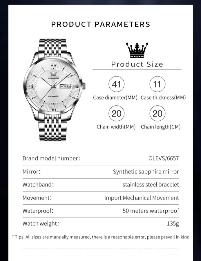OLEVS Armbanduhr, Automatik, Edelstahl, Bicolor, Gold Weiß, Herren - Bild 5