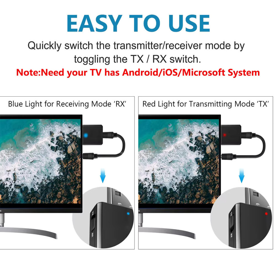 Mrgabwte 3-in-1 Bluetooth 5.0 Audio-Adapter Schwarz mit 3,5 mm Klinkenanschluss als Sender und Empfänger für Auto, TV, PC und Kopfhörer - Bild 4