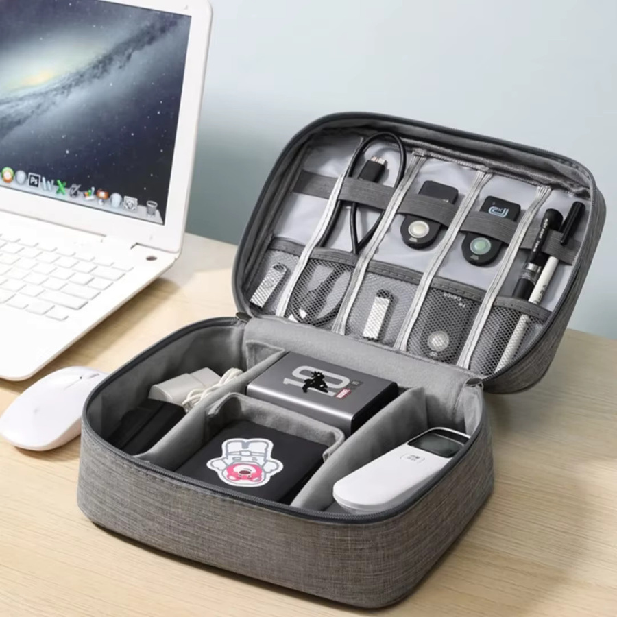 Aufbewahrungstasche für elektronische Produkte und Kabel in Schwarz oder Grau mit Reißverschluss und Handgriff - Bild 2