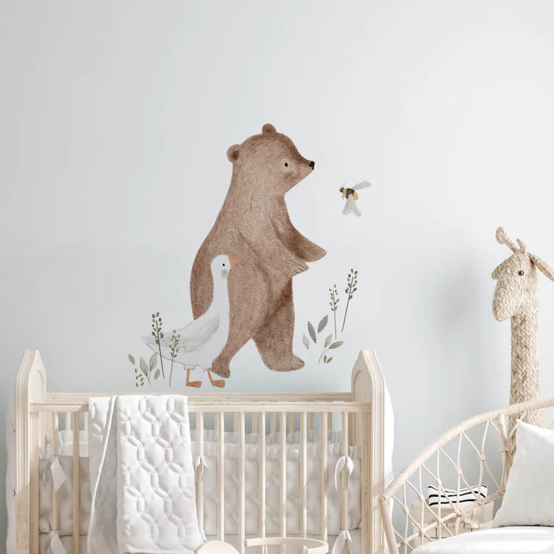Kingsmile Wandaufkleber mit Cartoon Bär Hirsch Kaninchen Vogel Biene und Pflanzen in Multicolor für Wohnzimmer Schlafzimmer und Büro - Bild 2