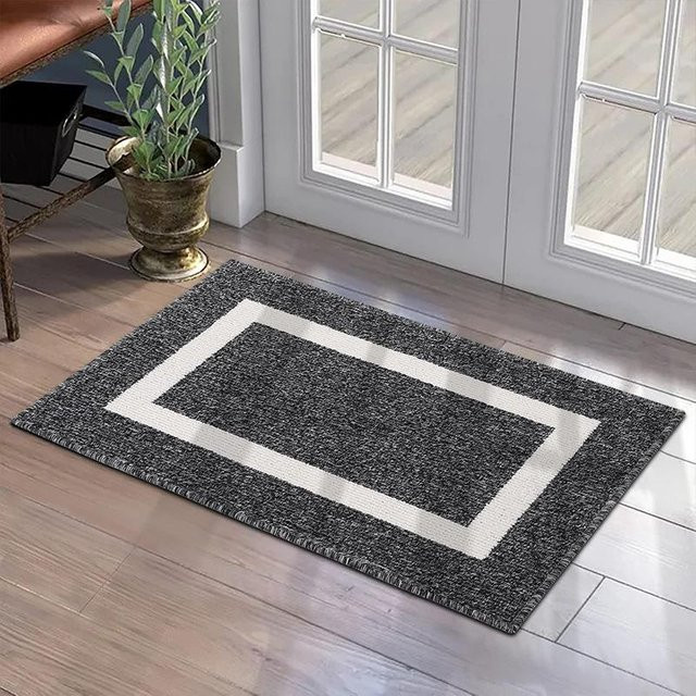 Moderne geometrische Fußmatte aus Polypropylen in Grau, rutschfest und schmutzabweisend, B/T: 80 x 50 cm - Bild 1