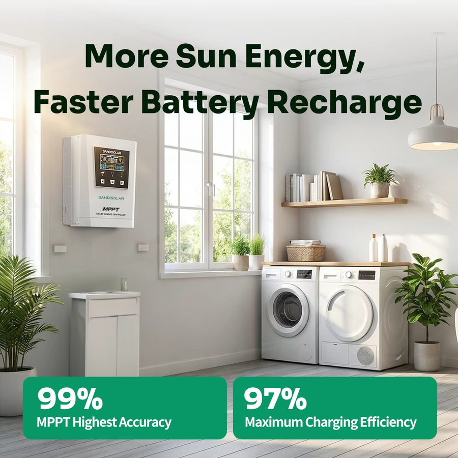 SANDISOLAR Smart MPPT Solar-Controller mit Farb-LCD-Bildschirm, 60A oder 100A, 12V/24V/36V/48V Systemspannungseinstellung, Solarpanel-Batterieladegerät in Weiß - Bild 2