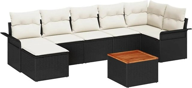 vidaXL Garten-Sofa-Set 8-teilig aus Polyrattan in Schwarz mit Sitzkissen und Stauraumfunktion - Bild 1