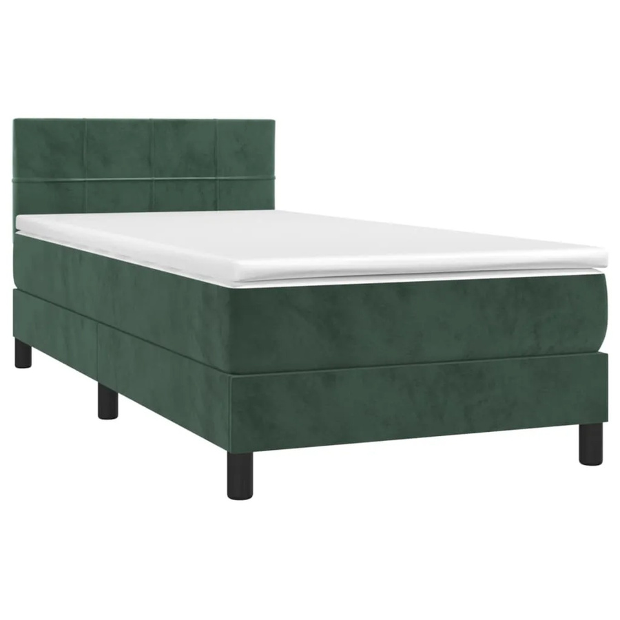 vidaXL Boxspringbett mit Matratze in Dunkelgrün aus Samt mit LED-Unterbettbeleuchtung und USB-Anschluss, B/T/H: 90 x 200 x 78 cm - Bild 2