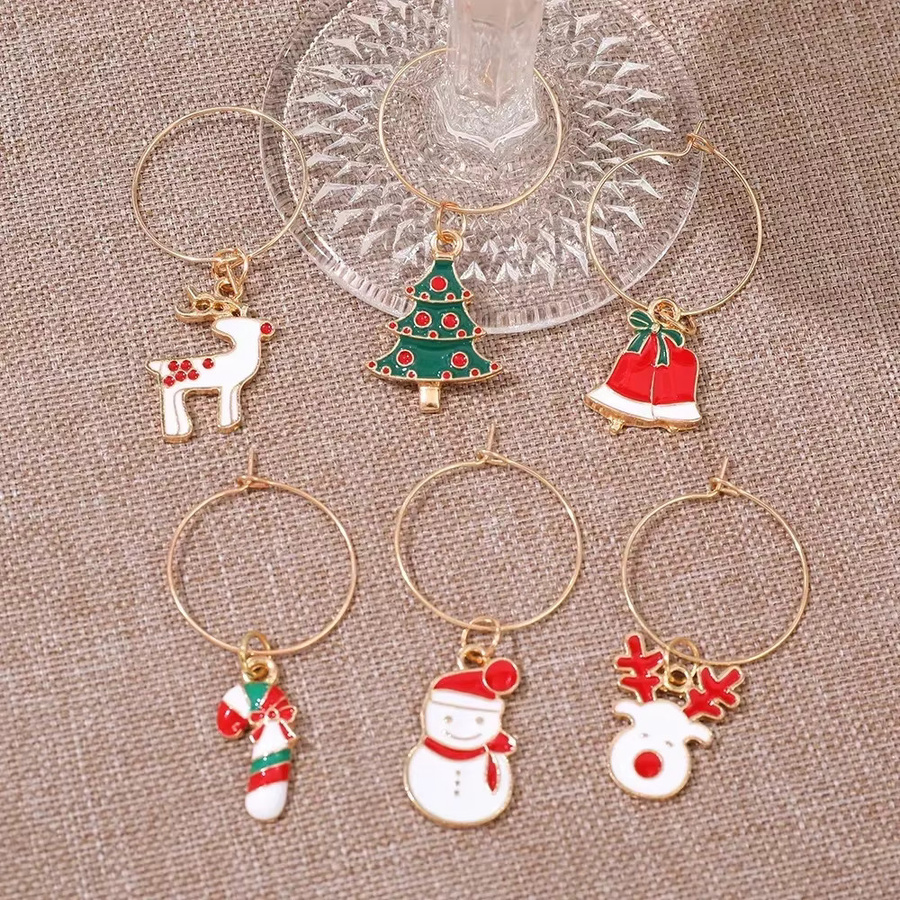 6er Set Weihnachts Weinglas-Deko Charms aus Metall in Gold für Party und Silvester - Bild 2
