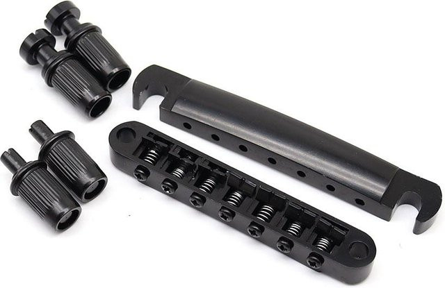 Tune-O-Matic Brücke und Saitenhalter Set mit Stiften für 7-saitige E-Gitarren wie SG, LP oder Epi in Schwarz und Silber von Binchi Outdoor Product - Bild 1
