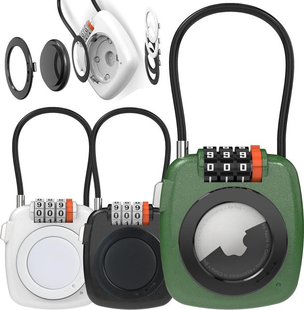 Apple AirTag-Halterung mit Zahlenschloss als GPS-Tracker für Koffer und Rucksack in Schwarz oder Rot - Bild 1