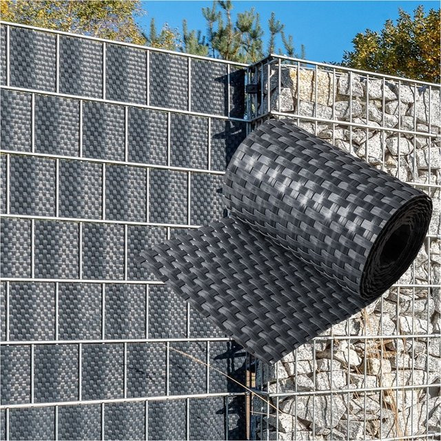 NYVI Polyrattan Sichtschutzstreifen Privafence für Doppelstabmatten Zaun, Anthrazit, 10 Stück, Länge: 255 cm, Höhe: 19 cm - Bild 1