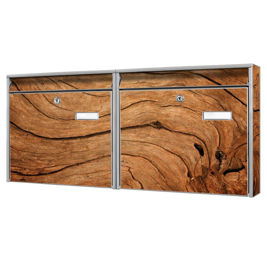 banjado Burg Wächter Briefkastenanlage für Mehrfamilienhäuser, silber und braun mit Holzmaserung, verzinkt und lackiert, H x B x T: 72,5 x 32,2 x 10 cm - Bild 1