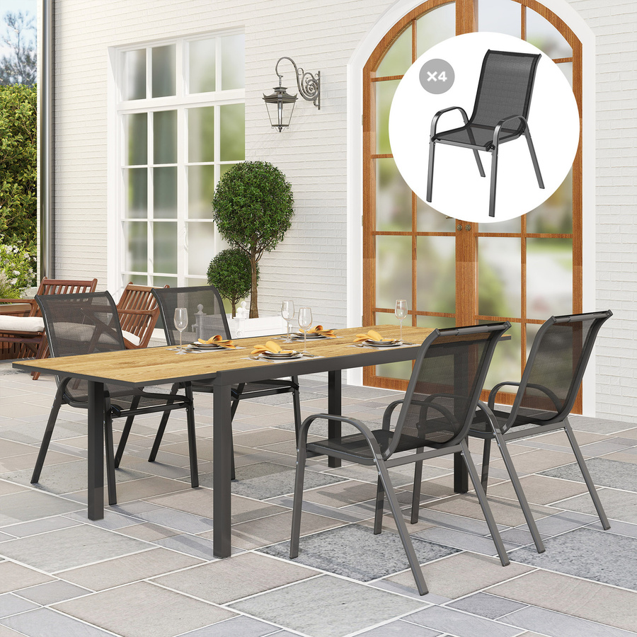 Outsunny 4er Set Gartenstühle aus Stahl mit Armlehnen und Rückenlehne, stapelbare wetterfeste Terrassenstühle in Schwarz - Bild 2