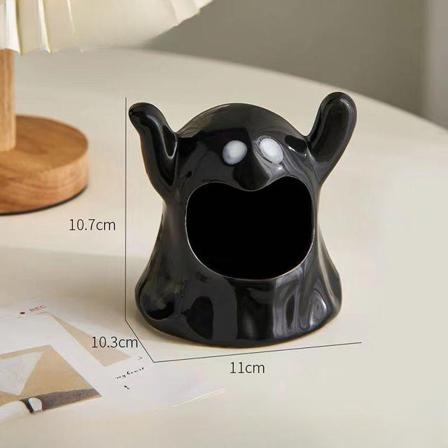 Yiran Furniture Halloween Geister-Kerzenständer aus Keramik in Schwarz für Tealight-Kerzen - Bild 1