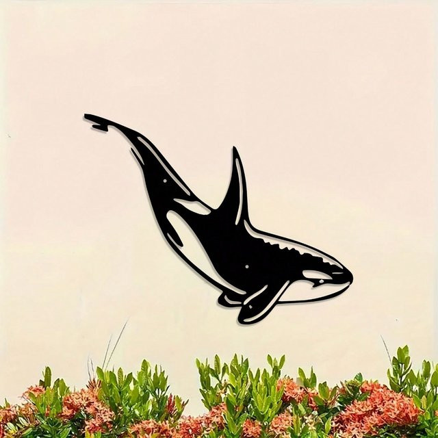 Moderne Orca-Wandkunst aus Metall von CIFBUY in Schwarz für Innen- und Außenbereich - Bild 1
