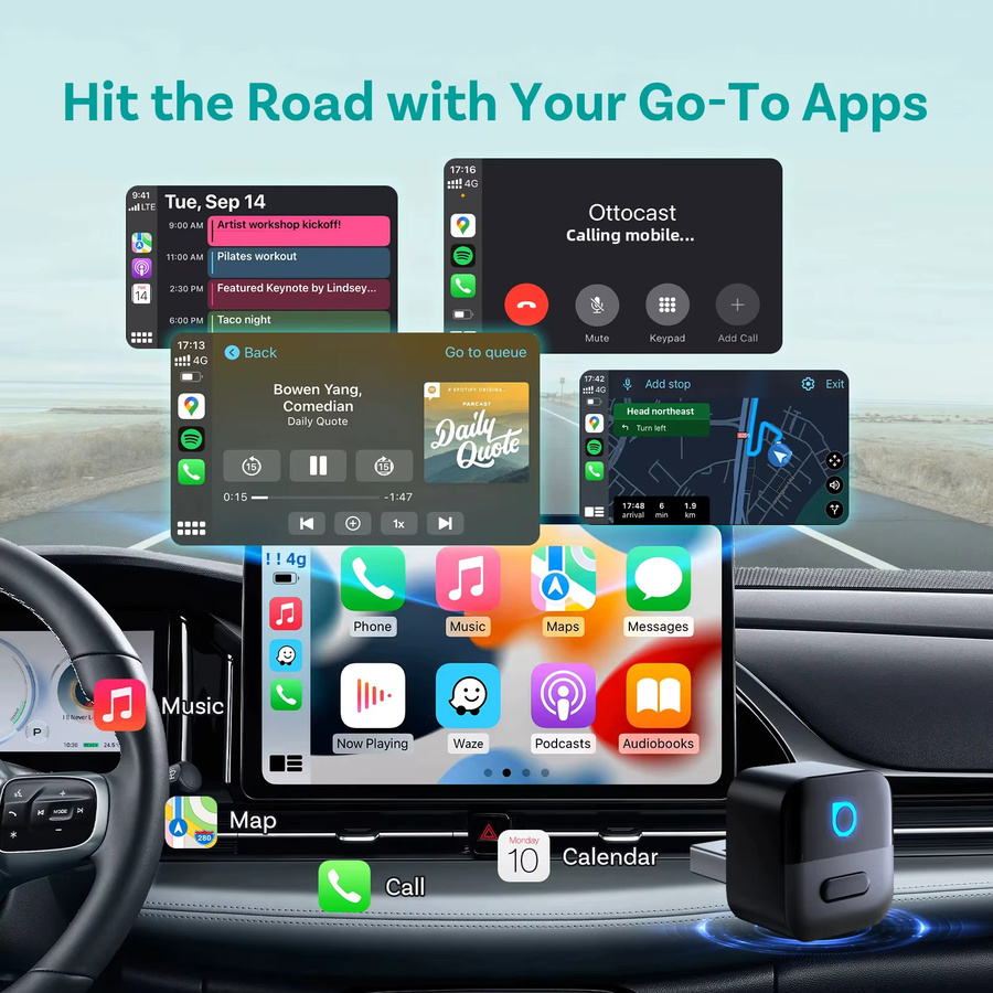 OTTOCAST Mini Pico 2-in-1 Kabelloser CarPlay und Android Auto Adapter mit WLAN 6.0 in Schwarz - Bild 2