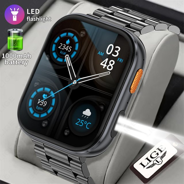 LIGE Smartwatch, Edelstahl, Schwarz, Herren, wasserdicht - Bild 1