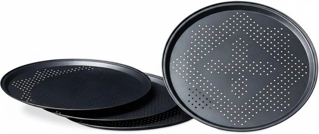 Relaxdays Pizzablech aus Eisen, 4er Pack, perforiert und antihaftbeschichtet, Breite: 32 cm, Tiefe: 32 cm - Bild 1
