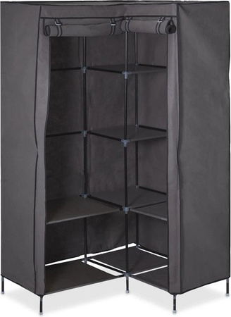 Relaxdays Eckkleiderschrank aus Stoff in Anthrazit, faltbar mit Rolladen, Höhe: 169 cm, Breite: 100 cm, Tiefe: 83 cm