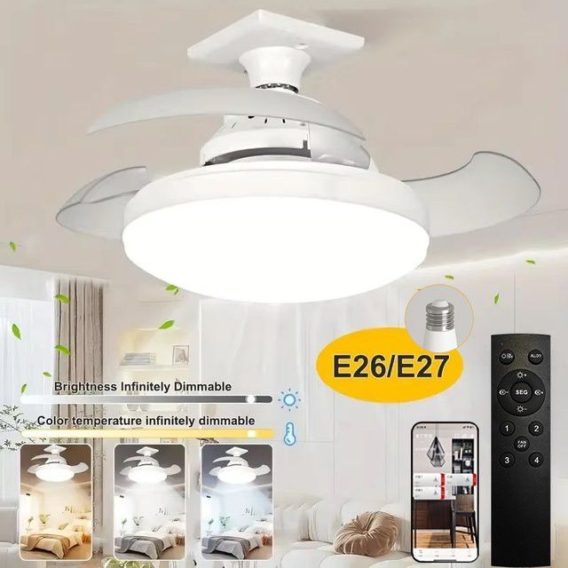 VENUSWING Moderner Deckenventilator mit LED-Leuchte in Weiß, 3-stufig dimmbar, Steuerung per App und Fernbedienung, E27 Fassung - Bild 1