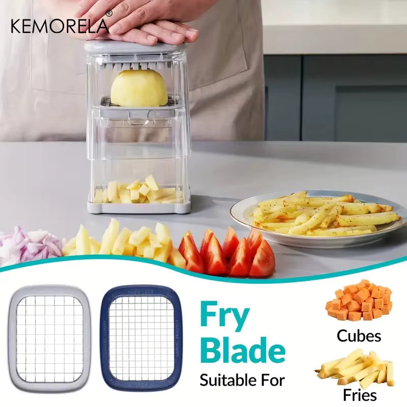 KEMORELA Manueller Pommes-Frites-Schneider und Küchen-Würfelschneider mit auswechselbaren Klingen für Kartoffeln, Gurken und Zwiebeln - Bild 3
