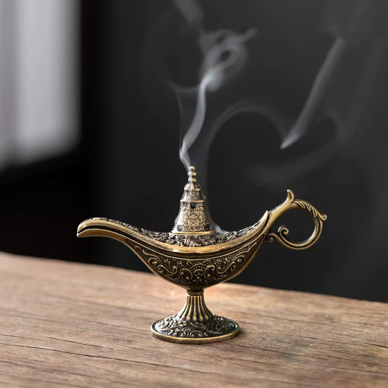JETTING Arabischer Weihrauchbrenner aus Metall im antiken Stil, Gold, Kerzenhalter für Tealights mit floralem Design - Bild 3