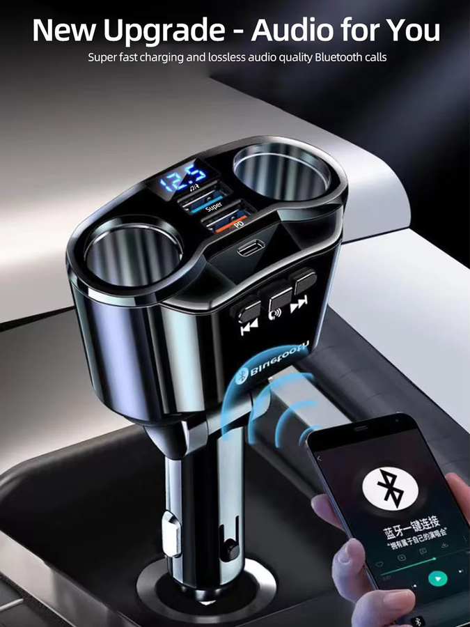Auto-Zigarettenanzünder-Splitter mit Dual-USB PD QC3.0 Schnellladegerät und Digitalanzeige in Schwarz - Bild 4