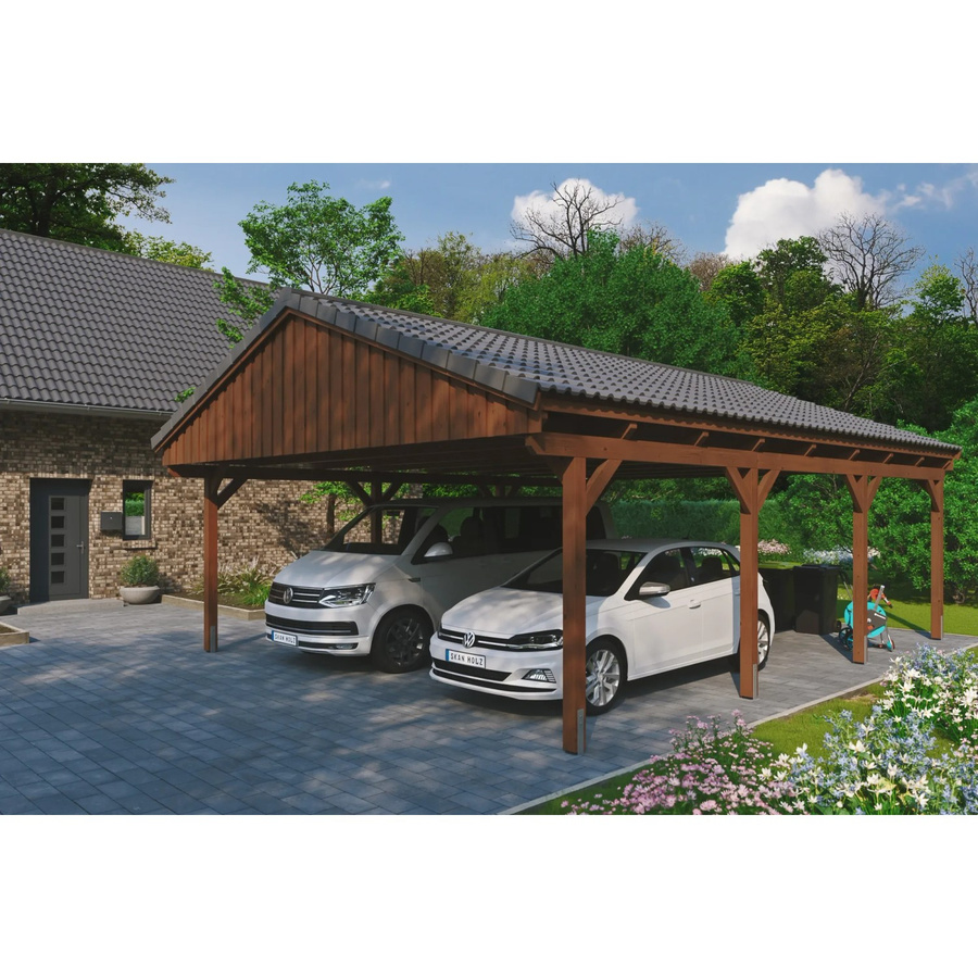 Skan Holz Carport Fichtelberg aus Fichte in Braun mit spitzer Dachform, B/T: 618 x 808 cm, Höhe: 362 cm - Bild 2