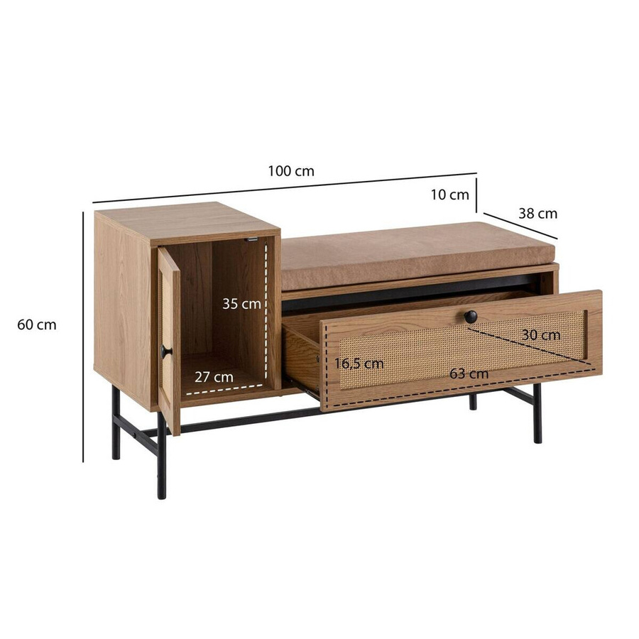 Wohnling Schuhbank Rattan in Natur Braun B/H/T: 100 x 60 x 38 cm - Bild 4