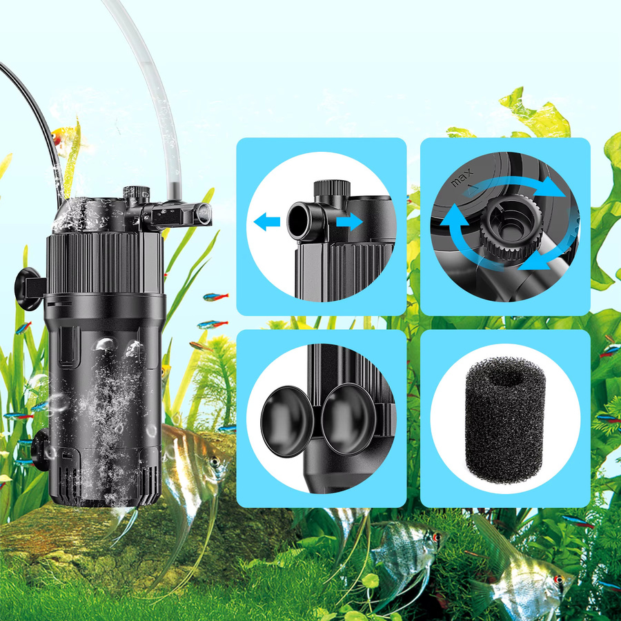 Forever Speed 5-in-1 Aquarium Innenfilter mit UVC Klärer in Schwarz, 3 Watt, 500L/h Durchfluss für 40-120L Aquarien - Bild 4