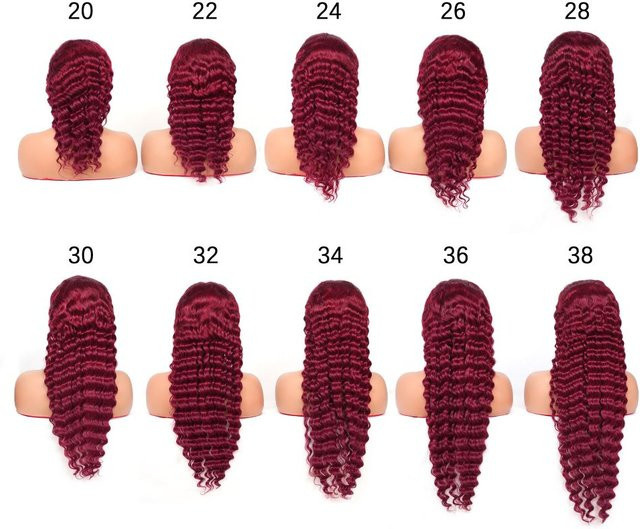 Ali Sky Hair Deep Wave Perücke, Burgunderrot, 100% Echthaar, Unisex - Bild 1