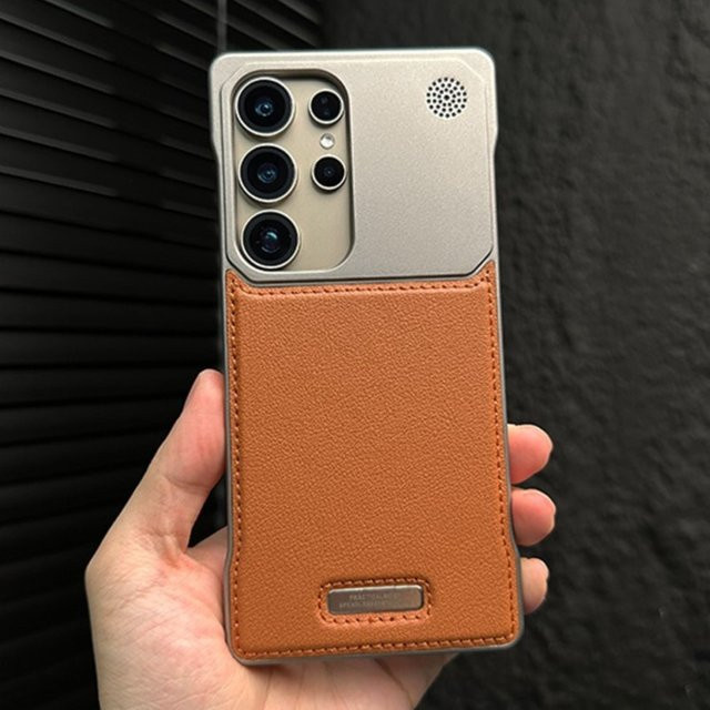 Luxus Leder Handyhülle mit magnetischem Aromatherapie-Rahmen für Samsung Galaxy S25 S24 S23 Plus Ultra, stoßfest und dünn, Farbe: Braun - Bild 1