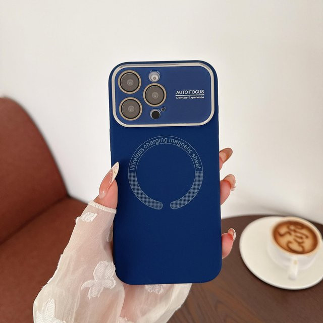 Yiran Magnetische Flüssigsilikon Hülle mit großem Fenster für iPhone 16 15 14 13 Pro Max, MagSafe kompatibel, Matt und Stoßfest, Blau - Bild 1
