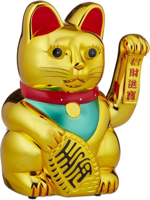 Relaxdays Winkekatze aus Kunststoff in Gold, batteriebetrieben, B/T/H: 30 x 22 x 17 cm - Bild 1