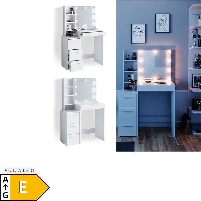 Vicco Schminktisch Meryl in Weiß mit LED-Beleuchtung und skandinavischem Design, Breite: 40 cm - Bild 1