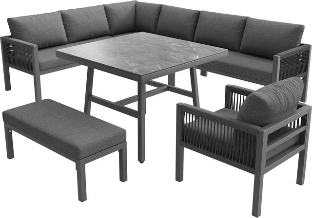 okwish L-Form Garten-Sofa für 8 Personen wetterfeste Terrassen-Garnitur in Grau - Bild 1