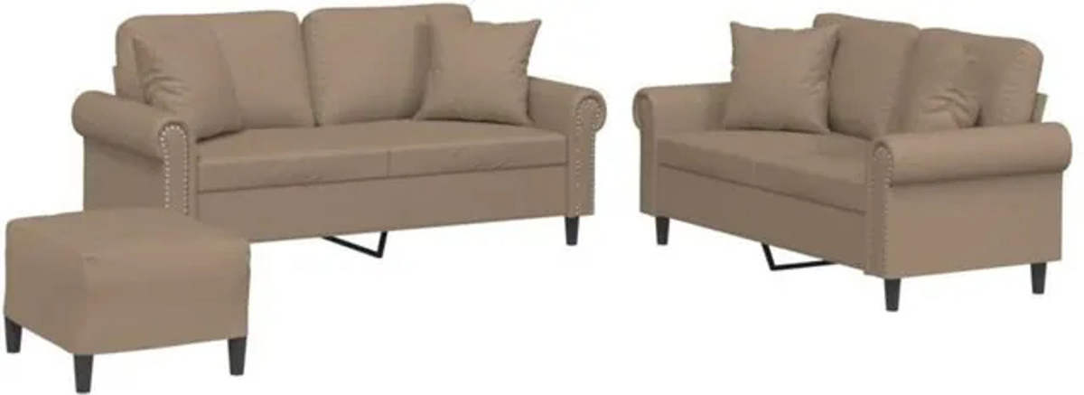 Vidaxl 3-tlg. Sofagarnitur mit Kissen in Braun und Beige aus Kunstleder und Metall - Bild 1