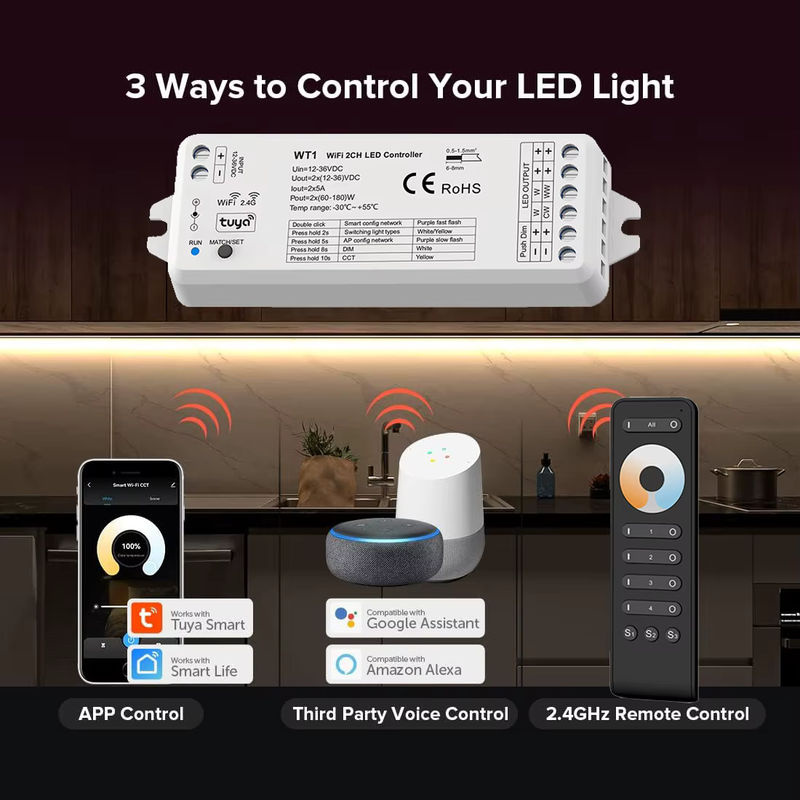 Tuya Smart LED Dimmer Controller mit WLAN und RF 2,4G Fernbedienung für DC 12V 24V CCT LED Streifen - Bild 2