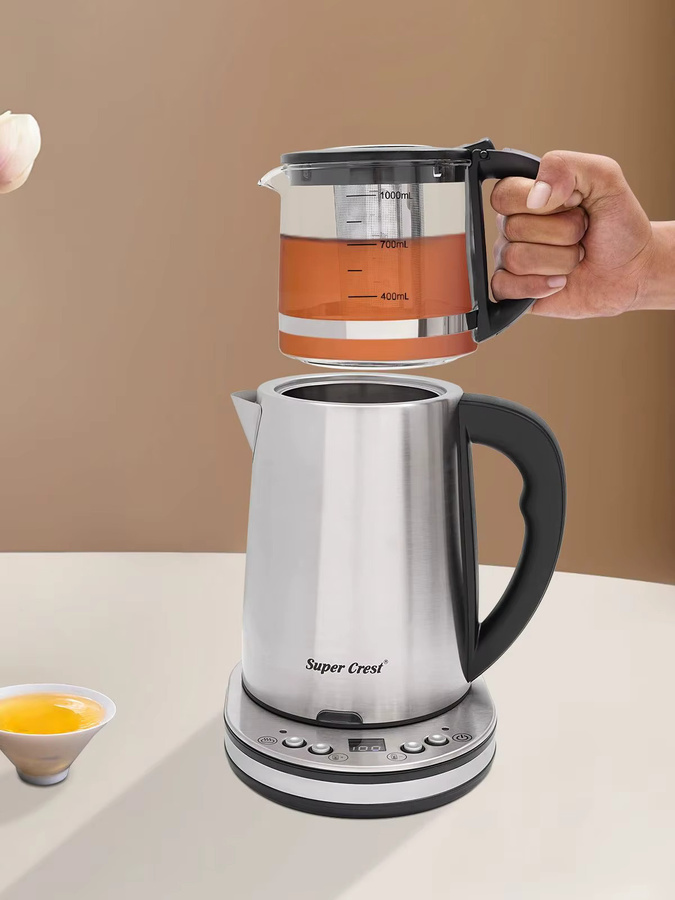 Bymaocar Elektrisches Wasserkocher Set aus Glas mit LCD-Anzeige, 1500W, 2,5 l und 1 l, Farben: Transparent, Schwarz, Silber - Bild 3