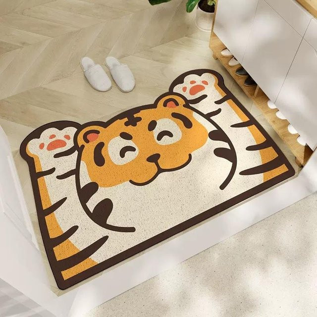 Rutschfeste PVC Fußmatte mit Cartoon-Tier-Motiv in Orange, B/T: 75 x 45 cm - Bild 1