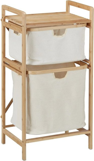 Relaxdays Wäschekorb Regal aus Bambus in Natur und Beige mit 2 ausziehbaren Fächern, B/T/H: 85 x 44 x 33 cm - Bild 1