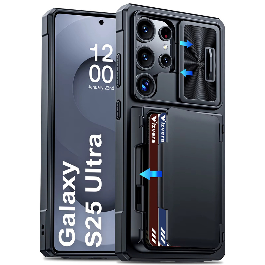Robuste stoßfeste Schutzhülle mit Kameraabdeckung und RFID-Blockierung Kartenhalter für Samsung Galaxy S25 Ultra in Schwarz - Bild 7