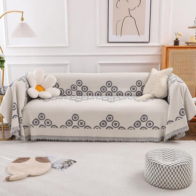 Sofadecke aus Chenille im nordischen Stil mit Quasten, beige, B/B: 180 x 130 cm - Bild 1